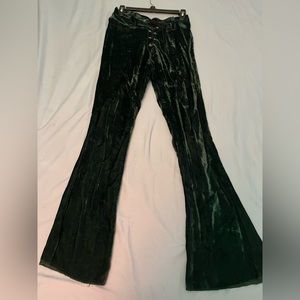 Green Velvet Lace Up Hiphuggers Bellbottom Pants by Lip Service